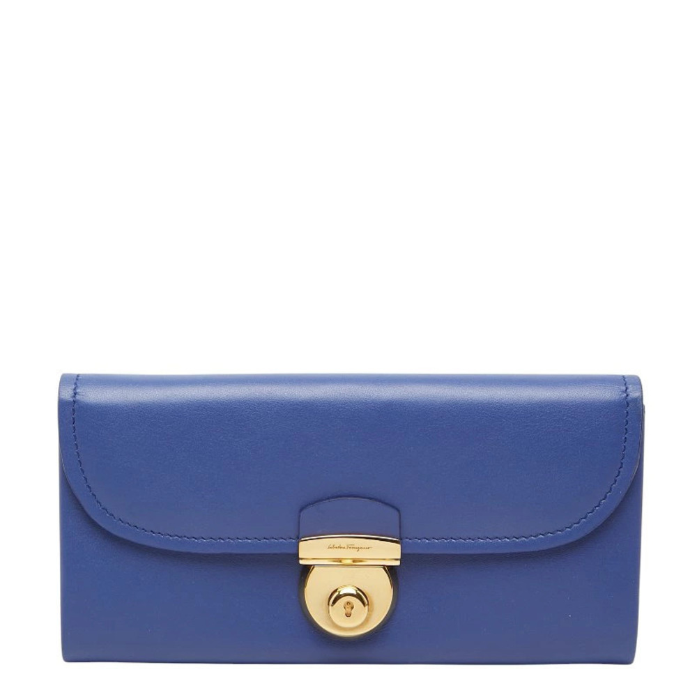 Salvatore Ferragamo Long Wallet Blue Leather